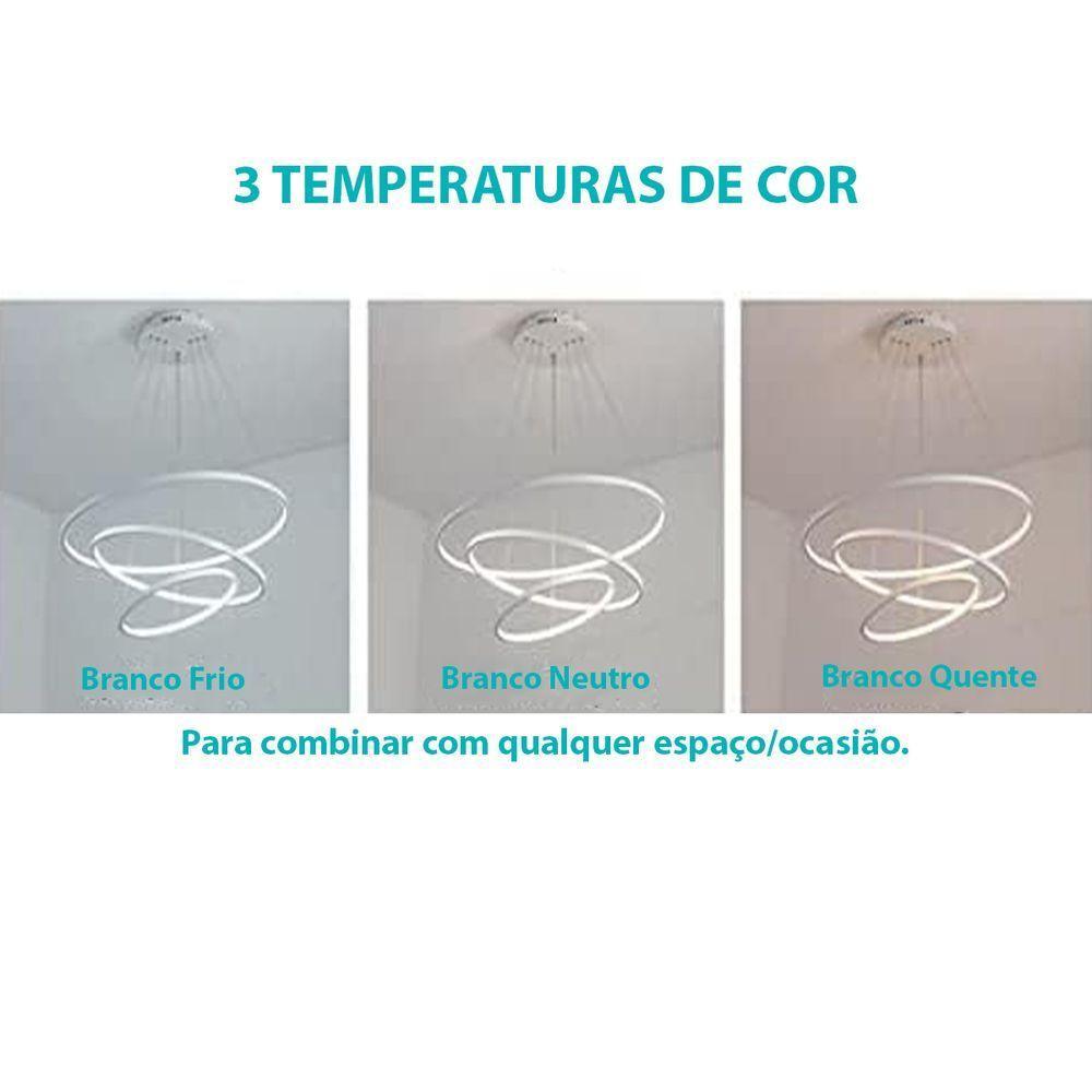 Lustre Pendente Luminaria Arco 3 Em 1 Aneis Ajustaveis Argola Decoraçao Sala Quarto Casa Iluminaçao - 4