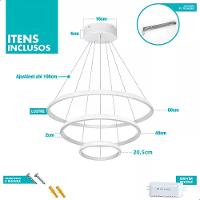 Lustre Pendente Luminaria Arco 3 Em 1 Aneis Ajustaveis Argola Decoraçao Sala Quarto Casa Iluminaçao - 6
