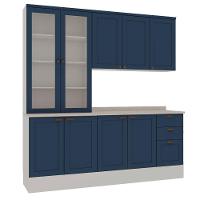 Cozinha Modulada Compacta Iluminata 4 Peças com Cristaleiras 2 Portas Branco Azul Vel Genialflex - 2