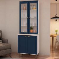 Cozinha Modulada Compacta Iluminata 4 Peças com Cristaleiras 2 Portas Branco Azul Vel Genialflex - 3