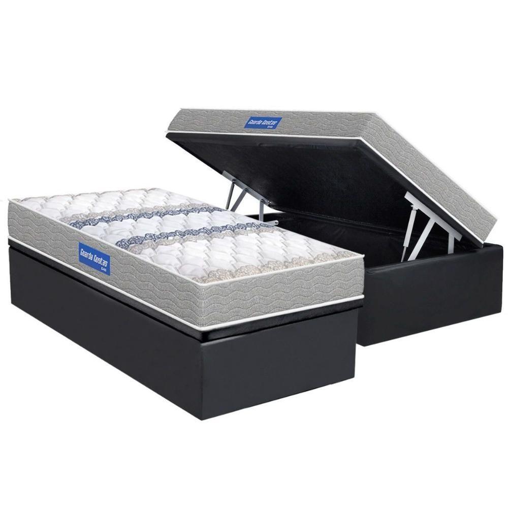 Conjunto Box Baú Solteiro: Colchão Espuma Probel D45 Guarda Costas Double Face Gray + Base CRC Suede Gray(88x188) - 1