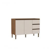 Balcão de Cozinha 2 Porta 3 Gavetas Ébano Fosco Off White Fosco sem Tampo Genialflex - 2