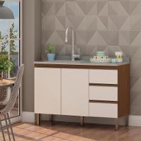 Balcão de Cozinha 2 Porta 3 Gavetas Ébano Fosco Off White Fosco sem Tampo Genialflex - 3