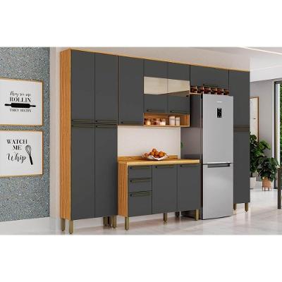 Cozinha Completa Nápoli Prime 5 Peças (2 Armários + 1 Balcão + 2 Paneleiros) C5P04 Amendoa/Chumbo - Ronipa