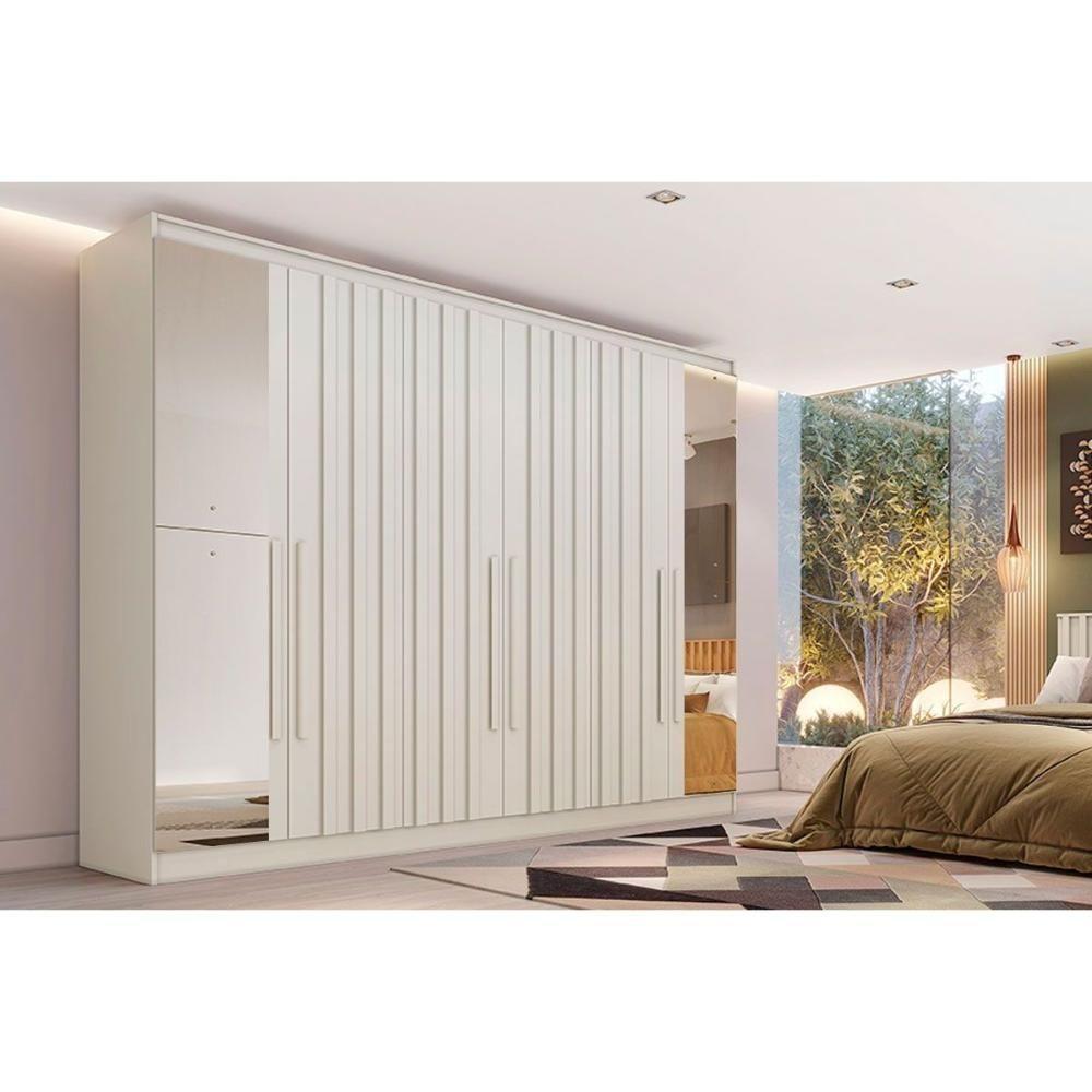 Guarda Roupa Casal 6 Portas (4 Ripadas e 2 c/ Espelho) e 6 Gavetas Oxford Off White - Europa - 1
