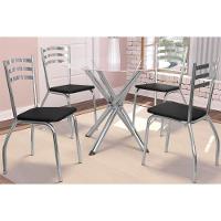 Sala de Jantar Completa Volga c/ Tampo de Vidro 95x95cm e 4 Cadeiras Noruega Cromada - Preto - Kappesberg - 1