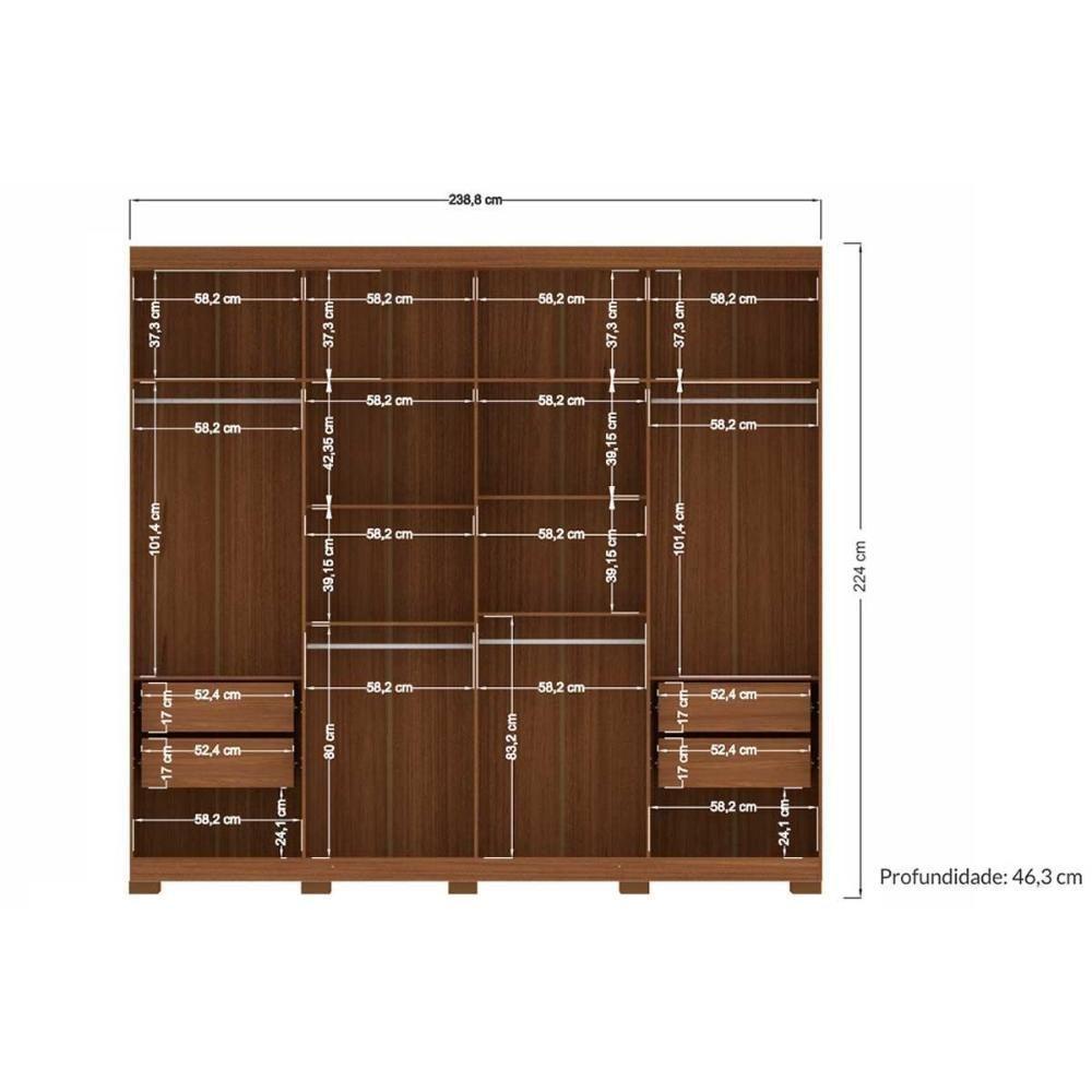 Guarda Roupa Casal 8 Portas e 4 Gavetas c/Espelho e Pés Master New 8.4 jatoba/Areia - Santos Andirá - 4