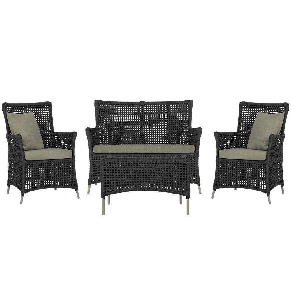 Jogo Sofá E 2 Poltronas E Mesa Igapó Fendi E8 Trama Original Preto - 1