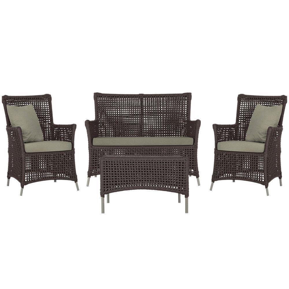 Jogo Sofá E 2 Poltronas E Mesa Igapó Fendi E8 Trama Original Marrom - 1