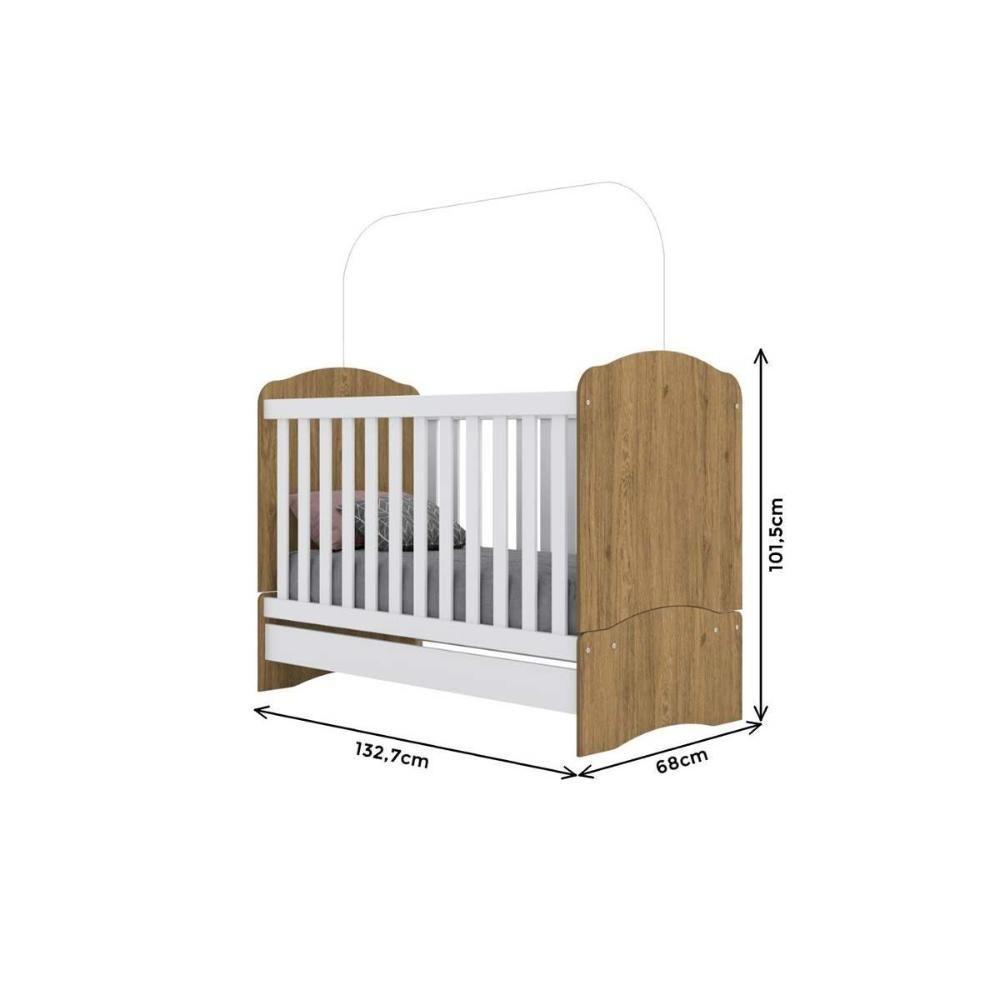 Quarto Infantil Completo Bala de Menta 2 Peças (1 Cômoda + 1 Berço) QI95 Rústico/Branco - Henn - 8