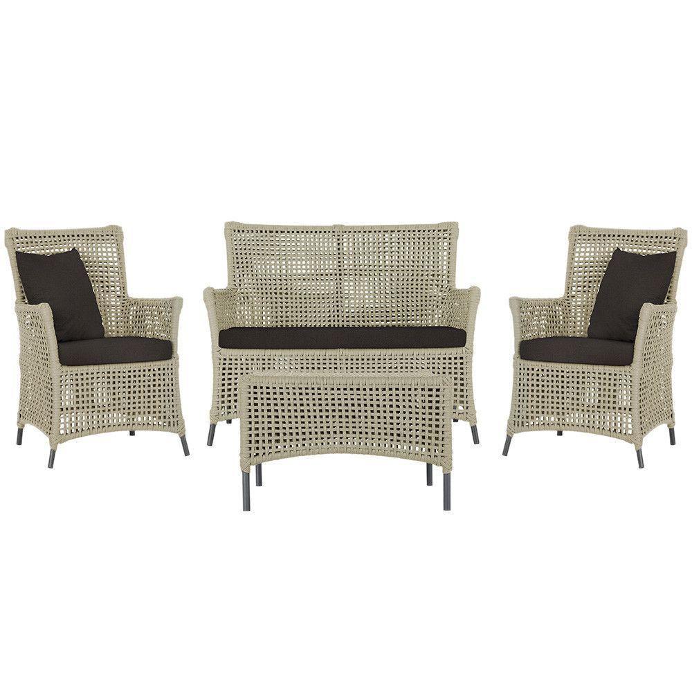 Jogo Sofá E 2 Poltronas E Mesa Igapó Preta E9 Trama Original Rami - 1