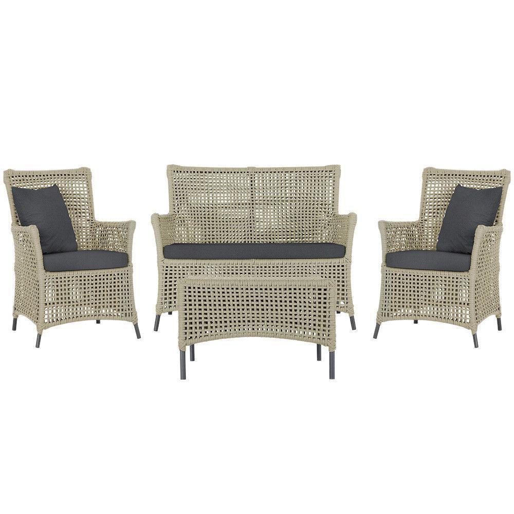 Jogo Sofá 2 Poltronas E Mesa Igapó Preta E11 Trama Original Rami - 1