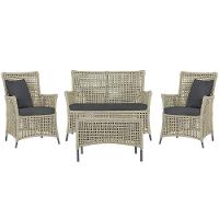 Jogo Sofá 2 Poltronas E Mesa Igapó Preta E11 Trama Original Rami - 1