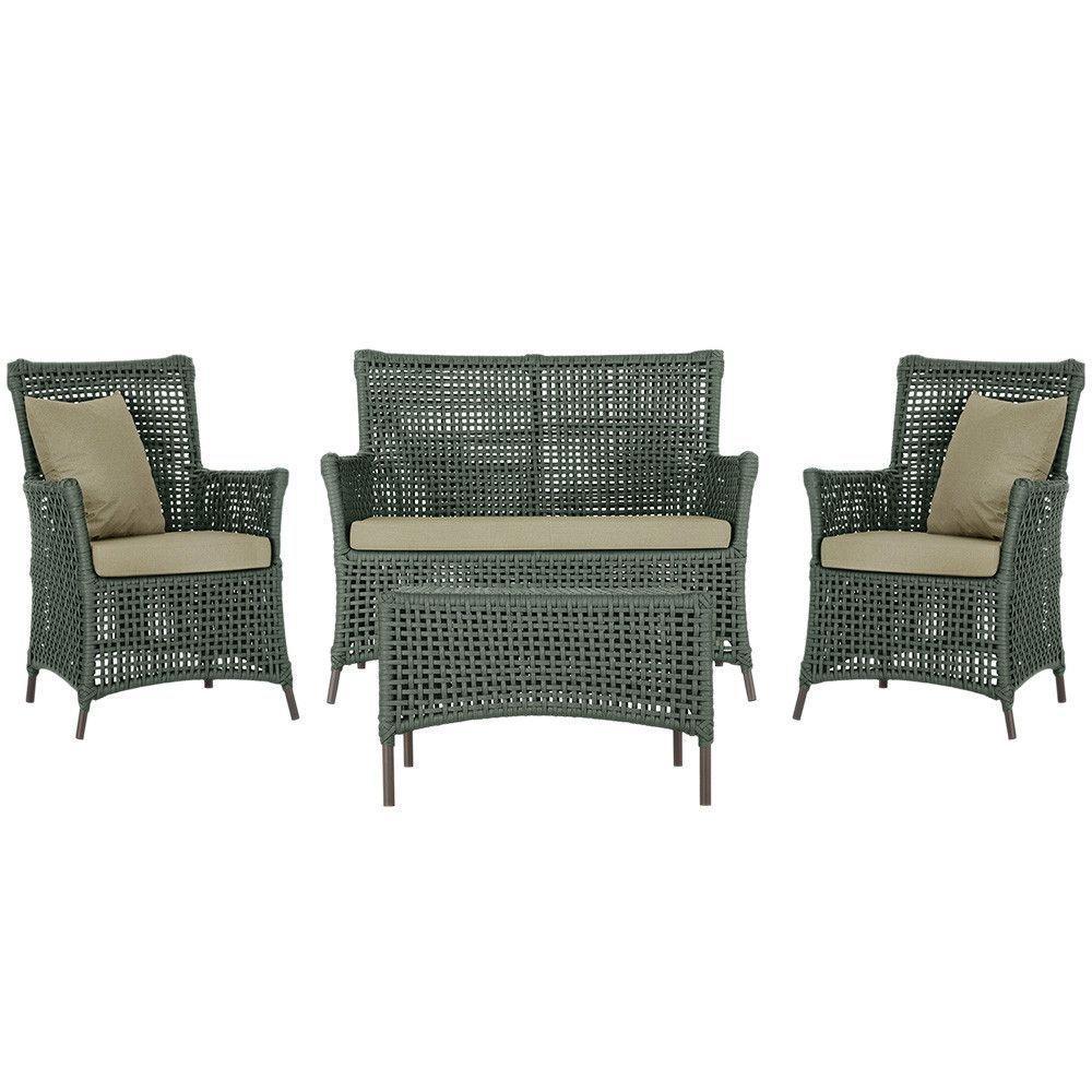 Jogo Sofá 2 Poltronas E Mesa Igapó Marrom E7 Trama Original Verde - 1