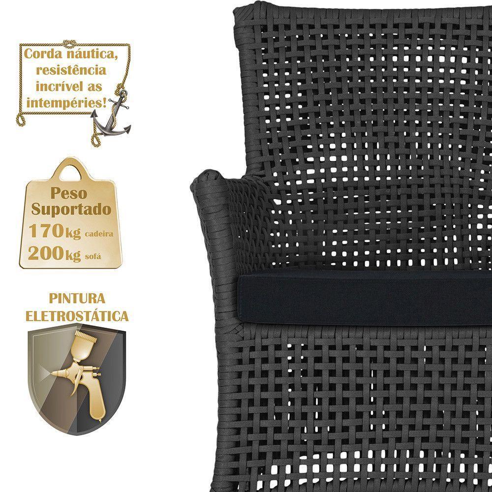 Jogo Sofá 2 Poltronas E Mesa Igapó Fendi E12 Trama Original Preto - 5