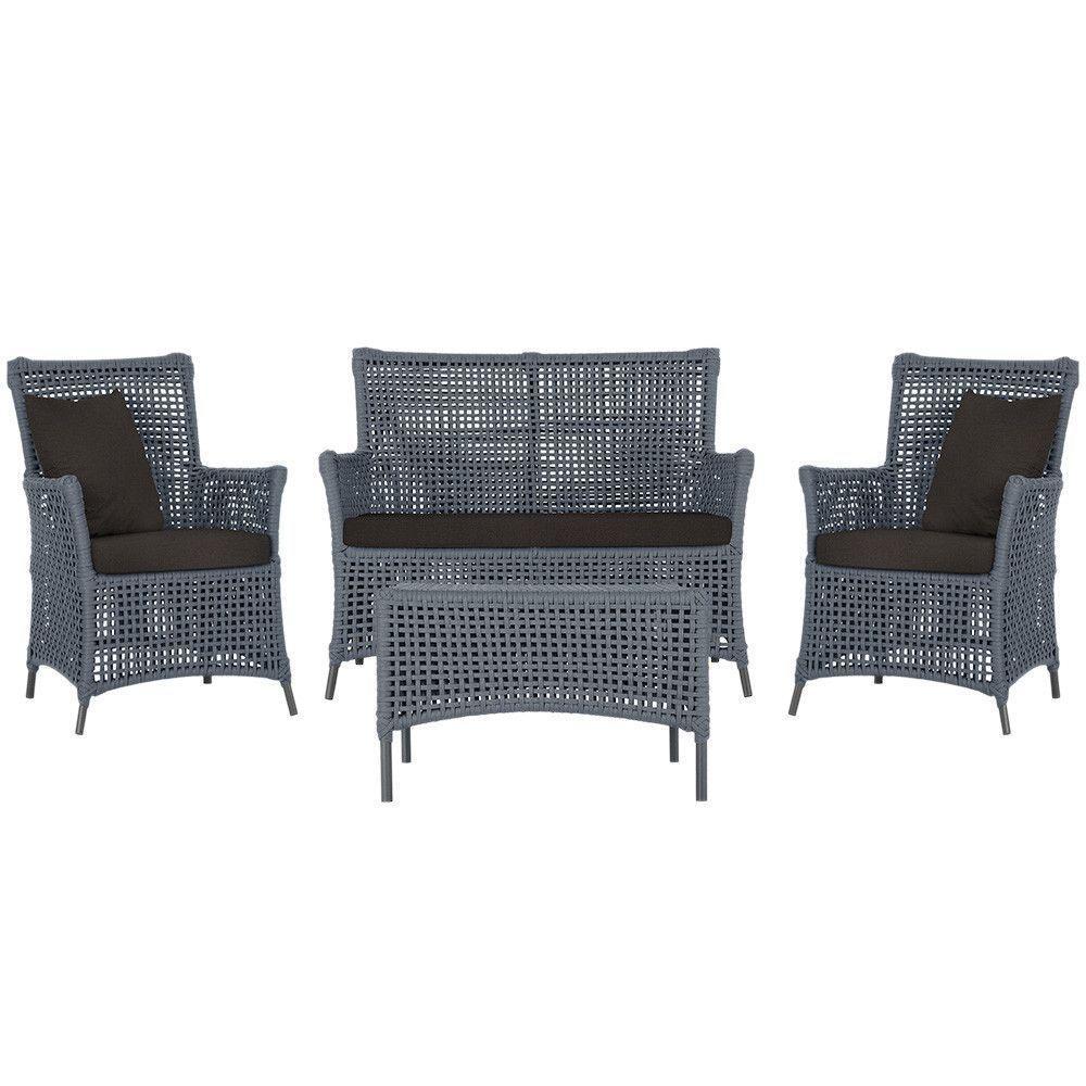 Jogo Sofá E 2 Poltronas E Mesa Igapó Preta E9 Trama Original Prata - 1