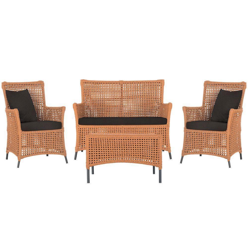 Jogo Sofá E 2 Poltronas E Mesa Igapó Preta E9 Trama Original Terra Cota - 1