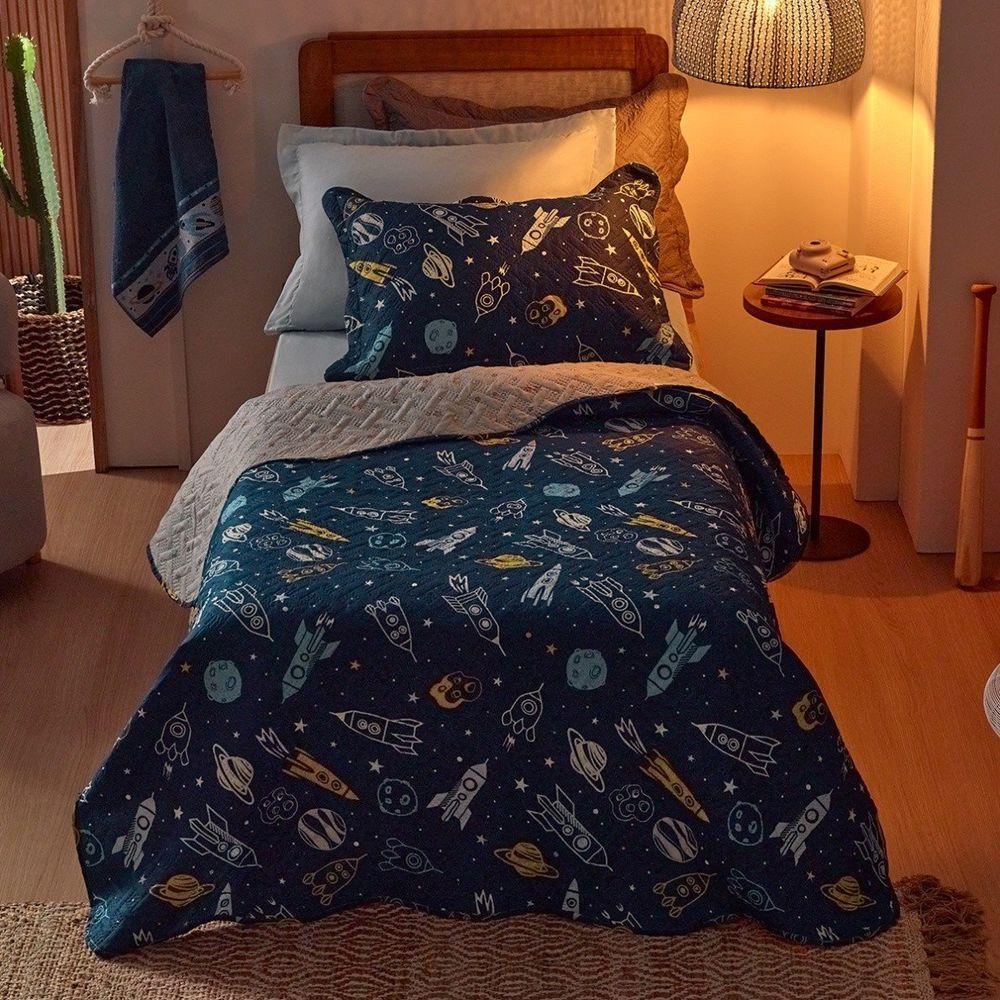 Kit Cobre Leito Infantil Com Porta Travesseiro Appel Galáxia - Casal - 1