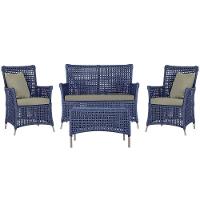 Jogo Sofá E 2 Poltronas E Mesa Igapó Fendi E8 Trama Original Azul - 1