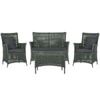 Jogo Sofá 2 Poltronas E Mesa Igapó Preta E11 Trama Original Verde - 1