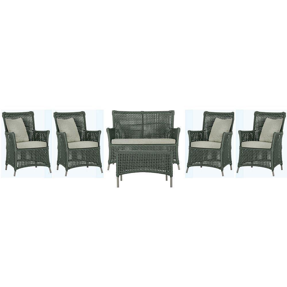 Jogo Sofá 4 Poltronas E Mesa Igapó Fendi E3 Trama Original Verde - 1