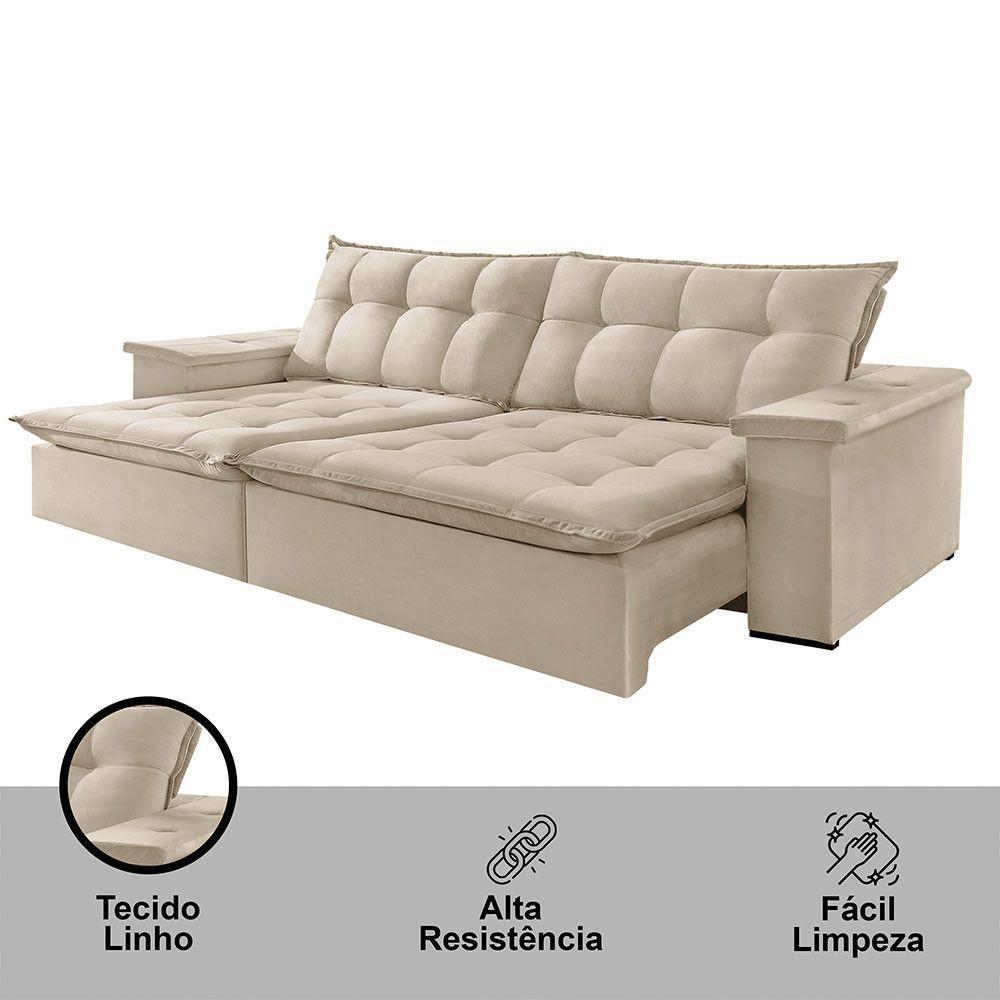 Sofá Estilo Linho 02 Módulos De 120m B25cm Meu Sofá Online A302 Linho Branco - 4