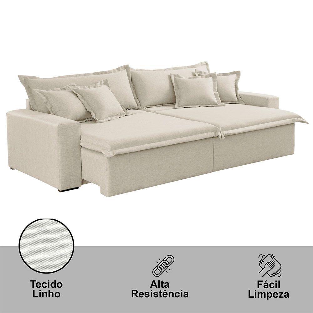 Sofá Montreal Linho 02 Módulos De 120m B25cm Meu Sofá Online A302 Linho Branco - 2