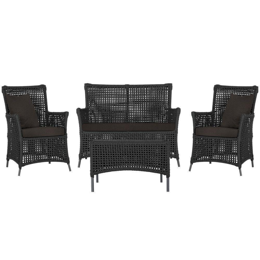 Jogo Sofá E 2 Poltronas E Mesa Igapó Preta E9 Trama Original Preto - 1