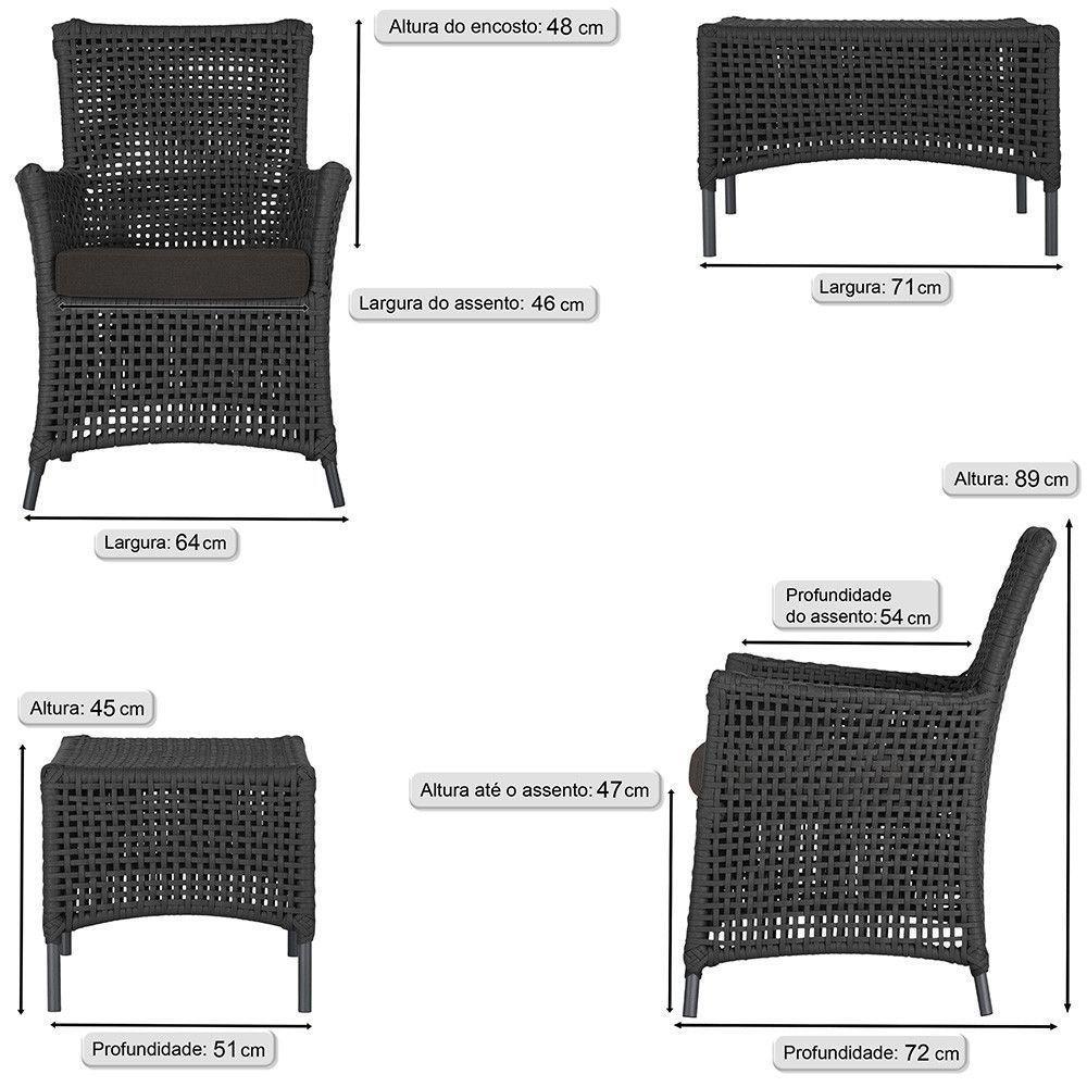 Jogo Sofá E 2 Poltronas E Mesa Igapó Preta E9 Trama Original Preto - 3