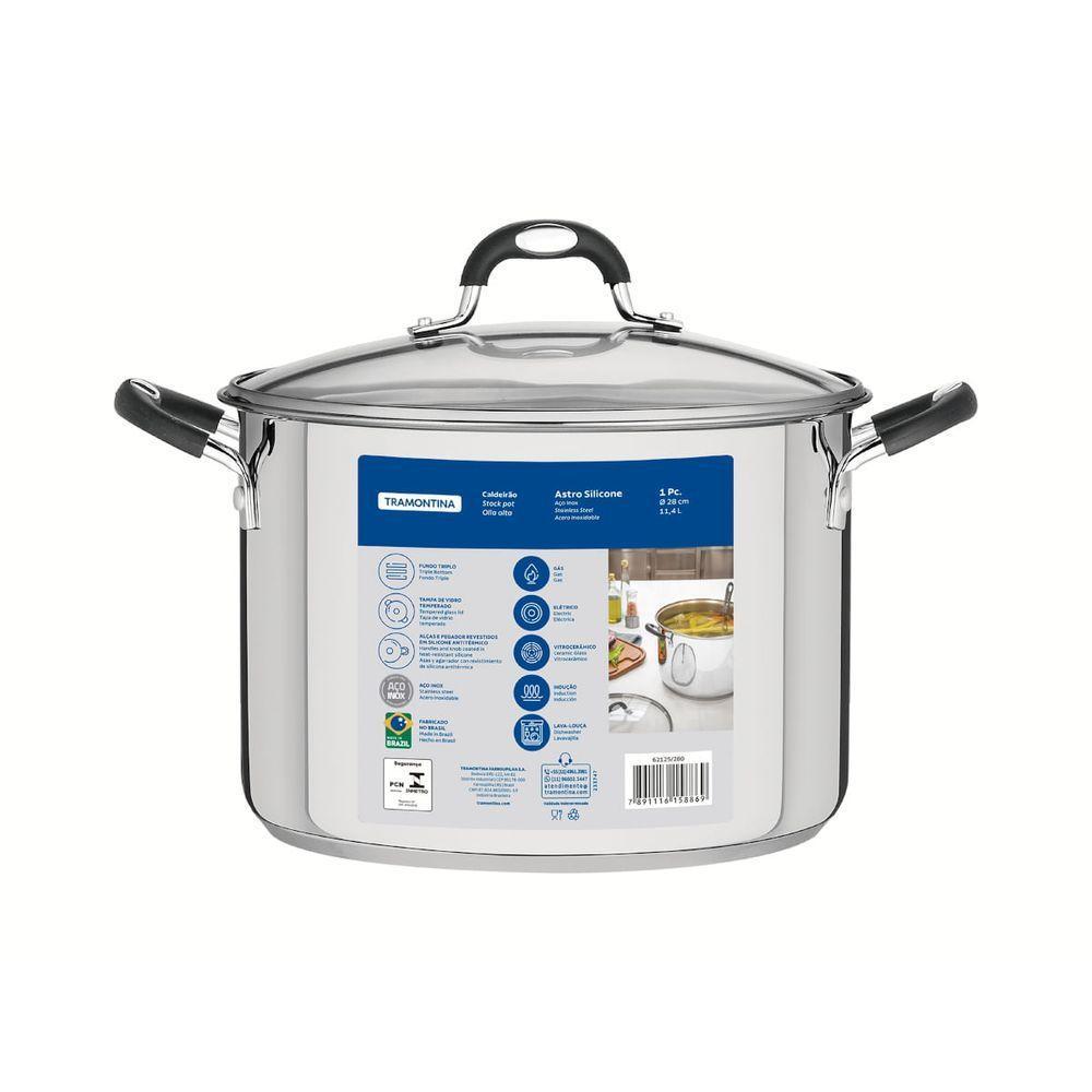 Caldeirão Tramontina Astro Aço Inox Tampa De Vidro 28 Cm 11,4 Litros - 4