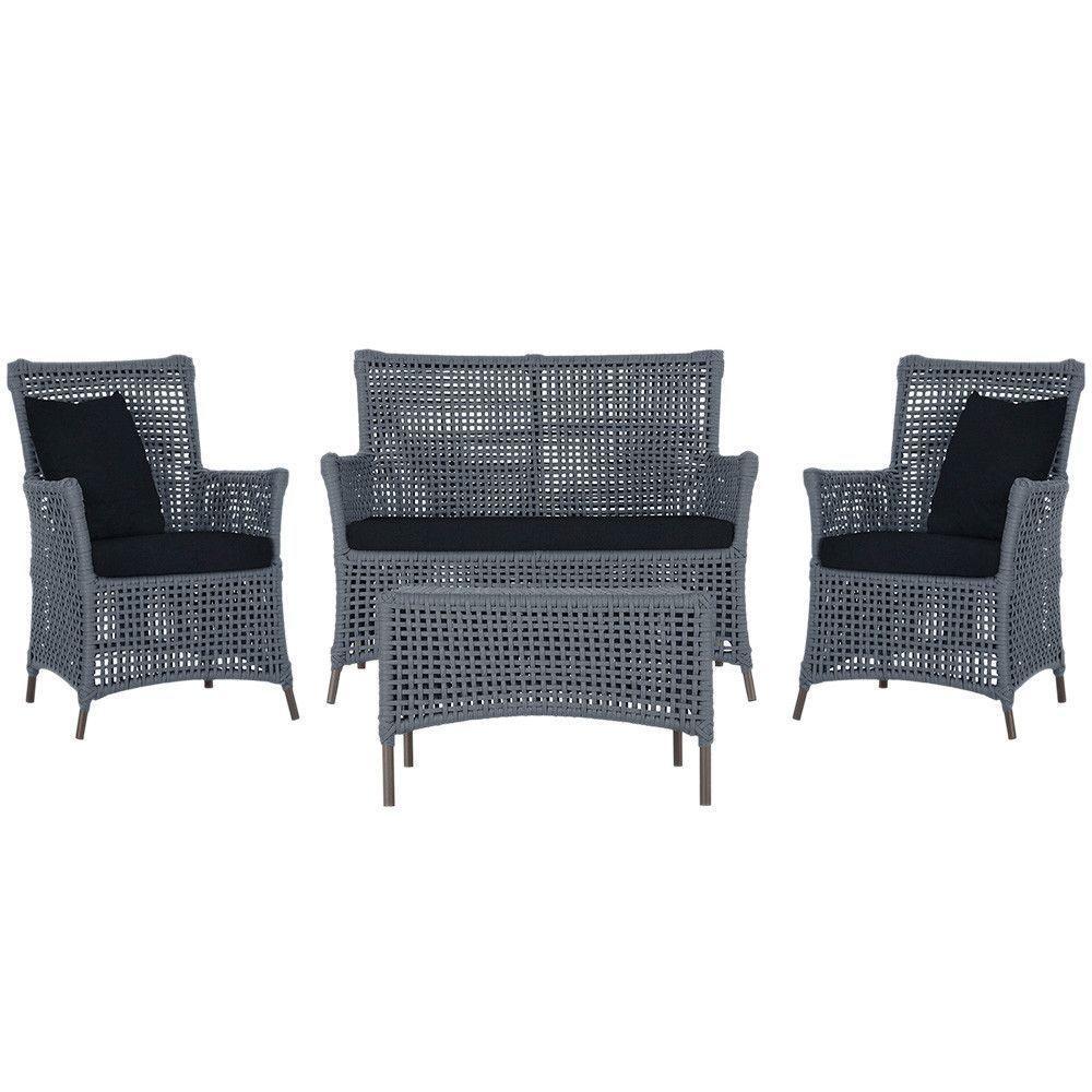 Jogo Sofá 2 Poltronas E Mesa Igapó Marrom E12 Trama Original Prata - 1