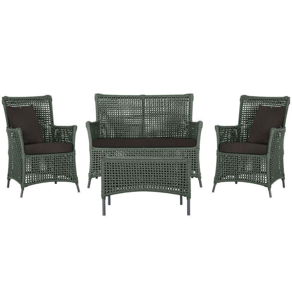 Jogo Sofá E 2 Poltronas E Mesa Igapó Preta E9 Trama Original Verde - 1