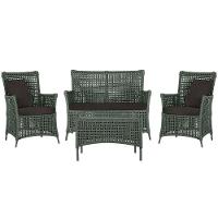 Jogo Sofá E 2 Poltronas E Mesa Igapó Preta E9 Trama Original Verde - 1