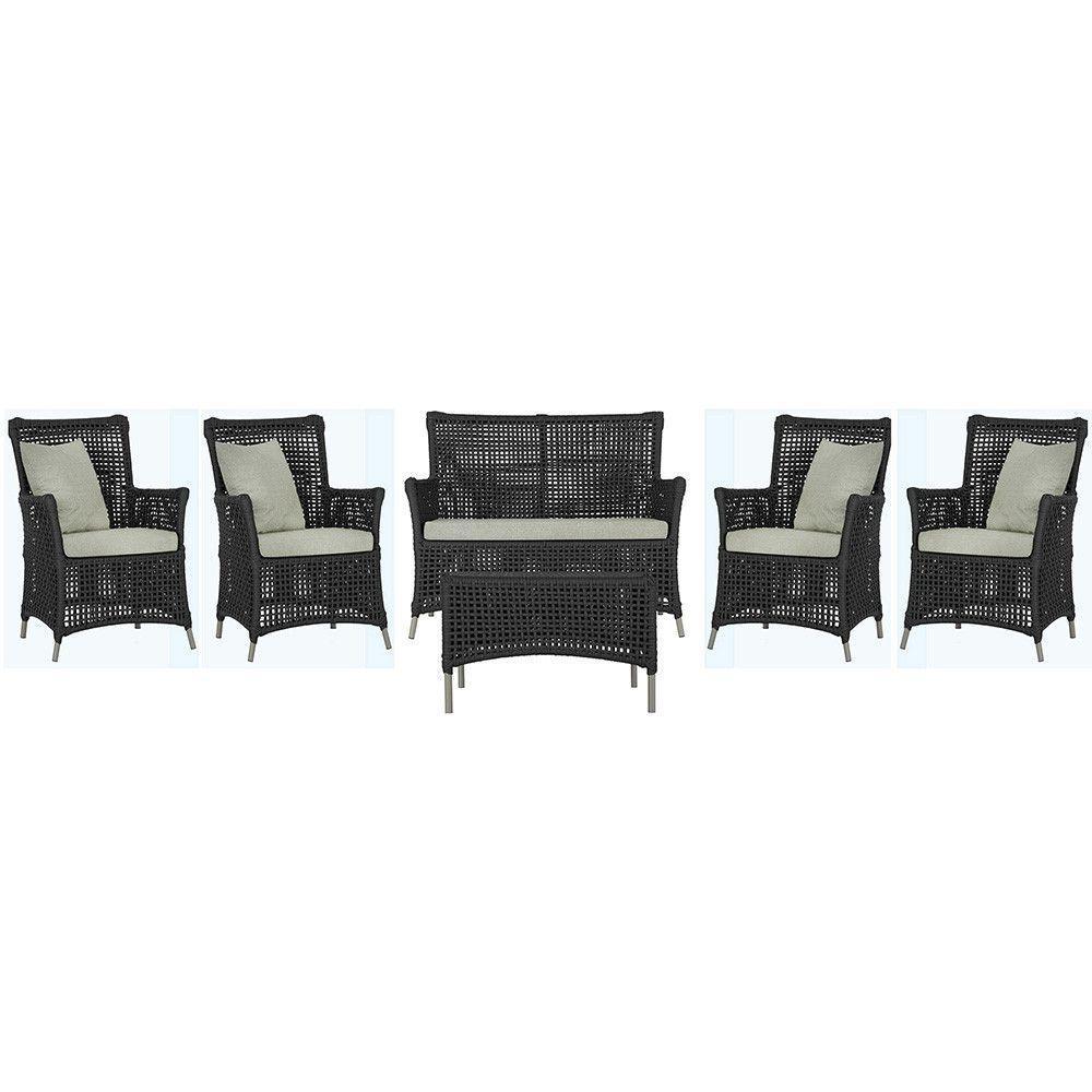 Jogo Sofá 4 Poltronas E Mesa Igapó Fendi E3 Trama Original Preto - 1