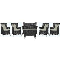 Jogo Sofá 4 Poltronas E Mesa Igapó Fendi E3 Trama Original Preto - 1