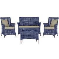 Jogo Sofá 2 Poltronas E Mesa Igapó Marrom E7 Trama Original Azul - 1