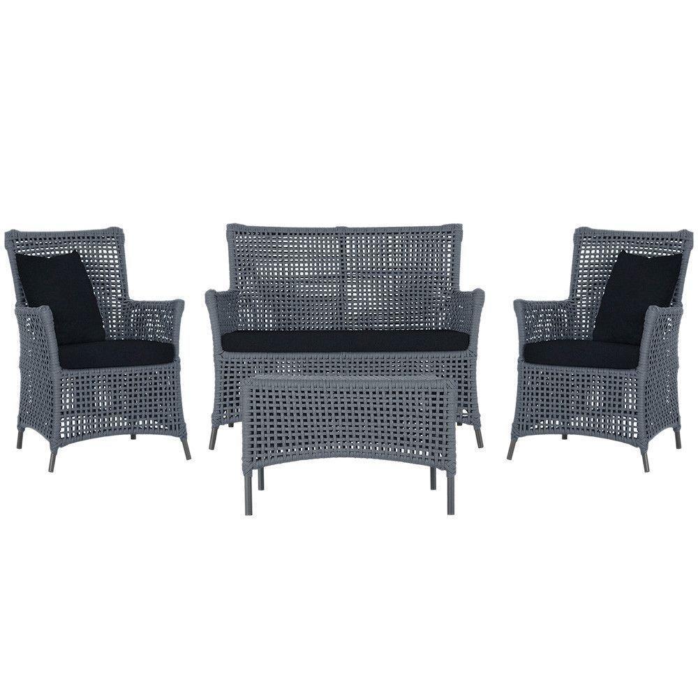 Jogo Sofá 2 Poltronas E Mesa Igapó Preta E12 Trama Original Prata - 1