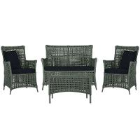 Jogo Sofá 2 Poltronas E Mesa Igapó Preta E12 Trama Original Verde - 1