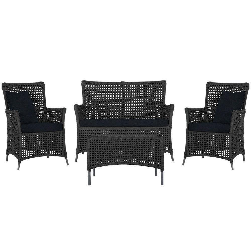 Jogo Sofá 2 Poltronas E Mesa Igapó Preta E12 Trama Original Preto - 1