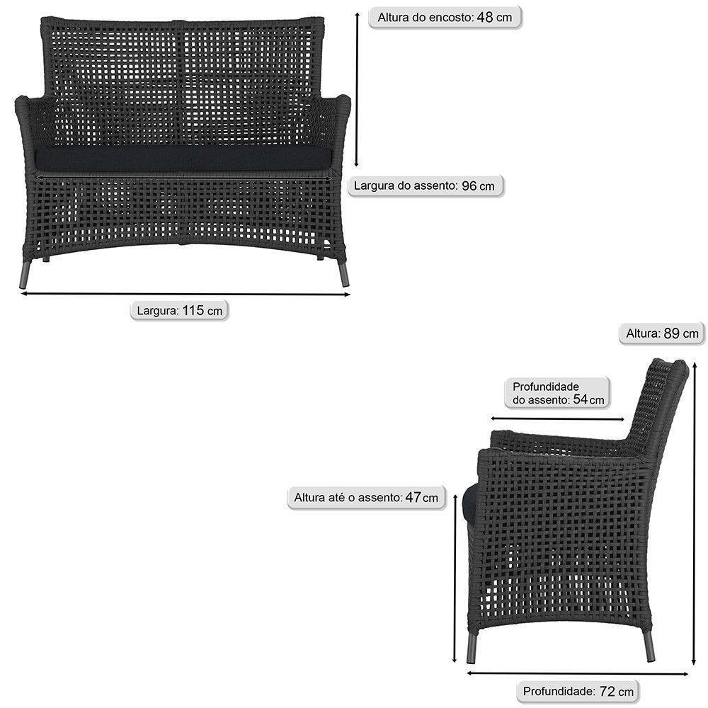 Jogo Sofá 2 Poltronas E Mesa Igapó Preta E12 Trama Original Preto - 2