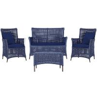 Jogo Sofá 2 Poltronas E Mesa Igapó Marrom E10 Trama Original Azul - 1