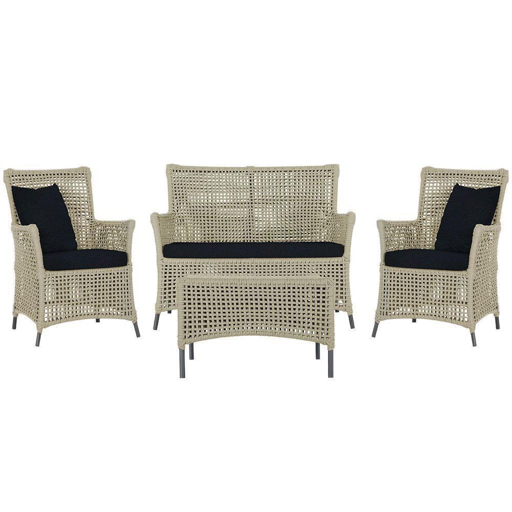 Jogo Sofá 2 Poltronas E Mesa Igapó Preta E12 Trama Original Rami - 1