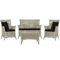 Jogo Sofá 2 Poltronas E Mesa Igapó Preta E12 Trama Original Rami - 1