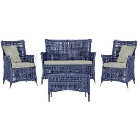 Jogo Sofá 2 Poltronas E Mesa Igapó Marrom E3 Trama Original Azul - 1