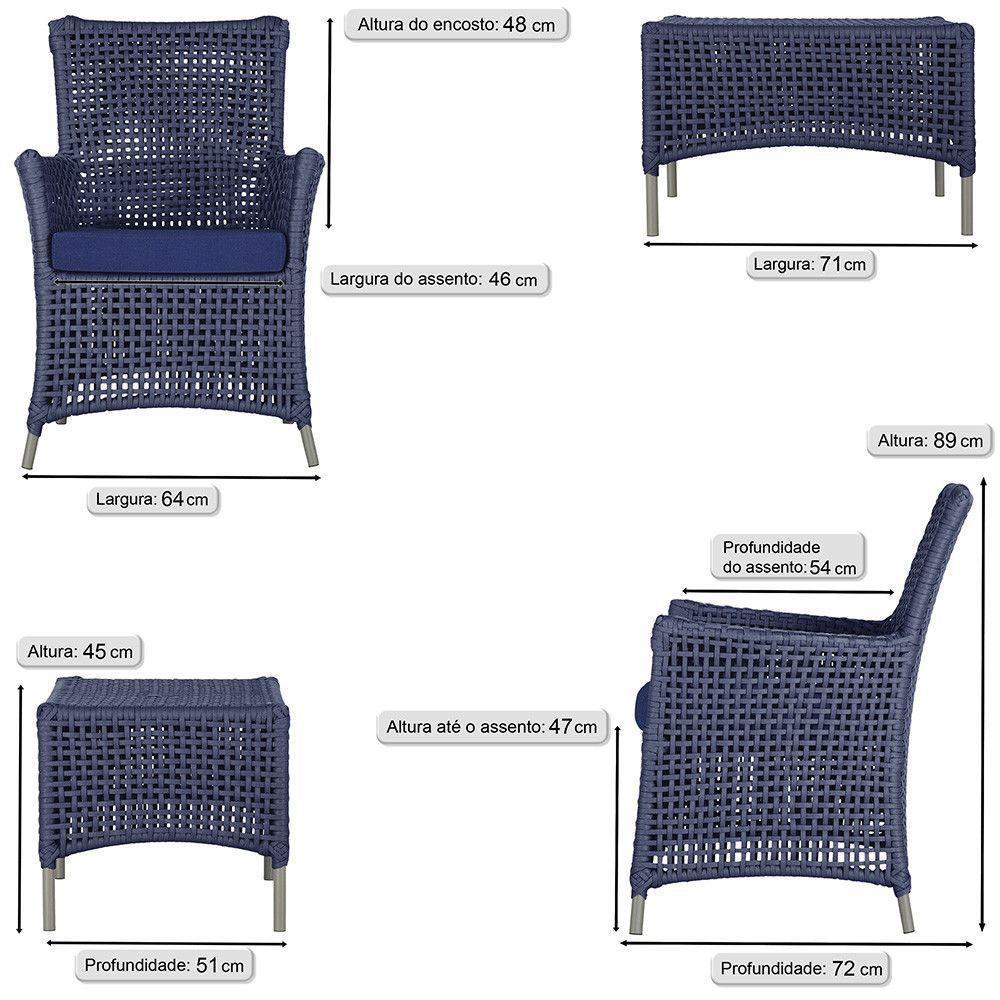 Jogo Sofá 2 Poltronas E Mesa Igapó Fendi E10 Trama Original Azul - 3