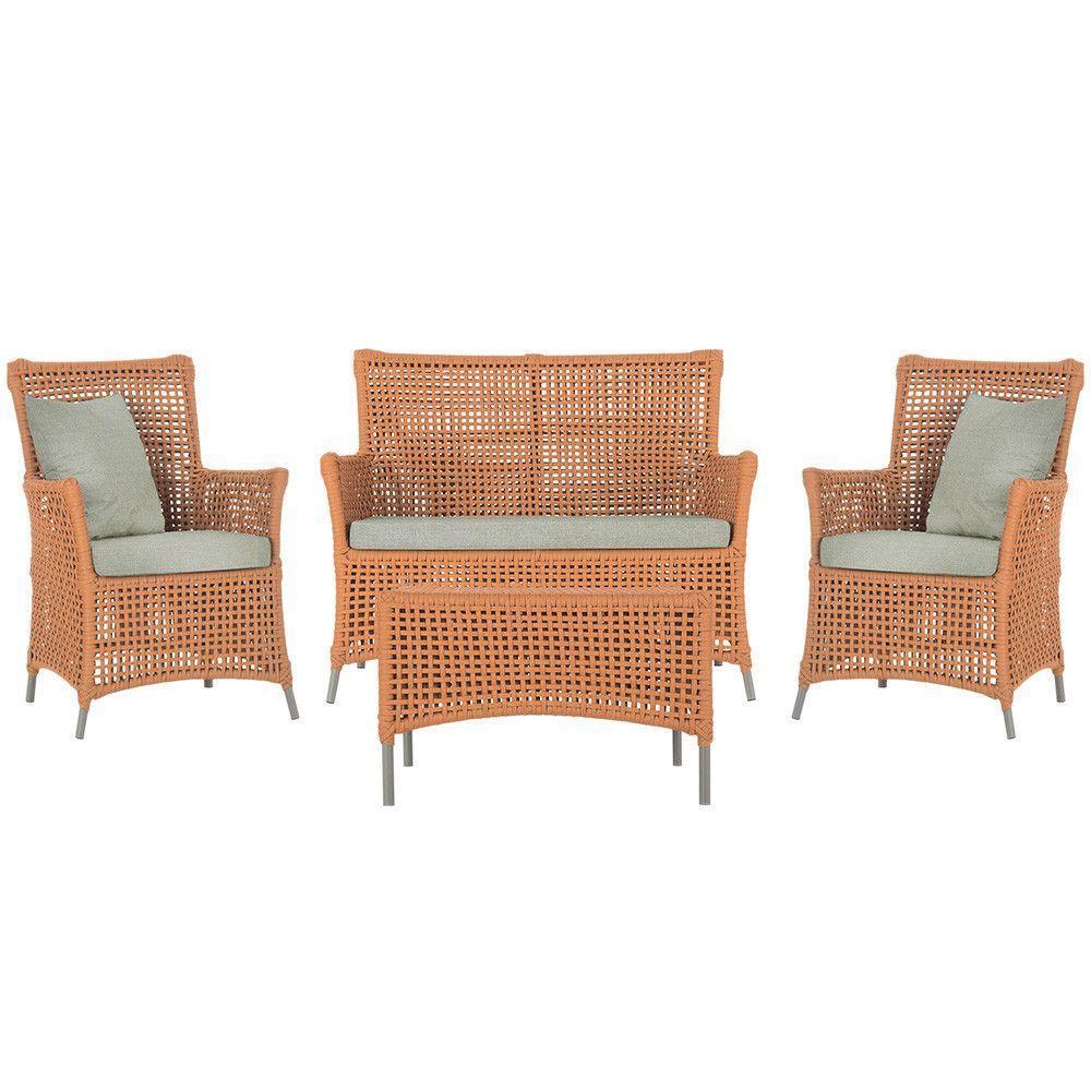 Jogo Sofá E 2 Poltronas E Mesa Igapó Fendi E3 Trama Original Terra Cota - 1