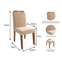 Sala de Jantar Completa Maitê c/ Tampo Madeirado c/ Vidro Canto Curvo 160x80cm e 6 Cadeiras Paola Savana-Nature/Off White-Suede Nude Bege - Cimol - 5