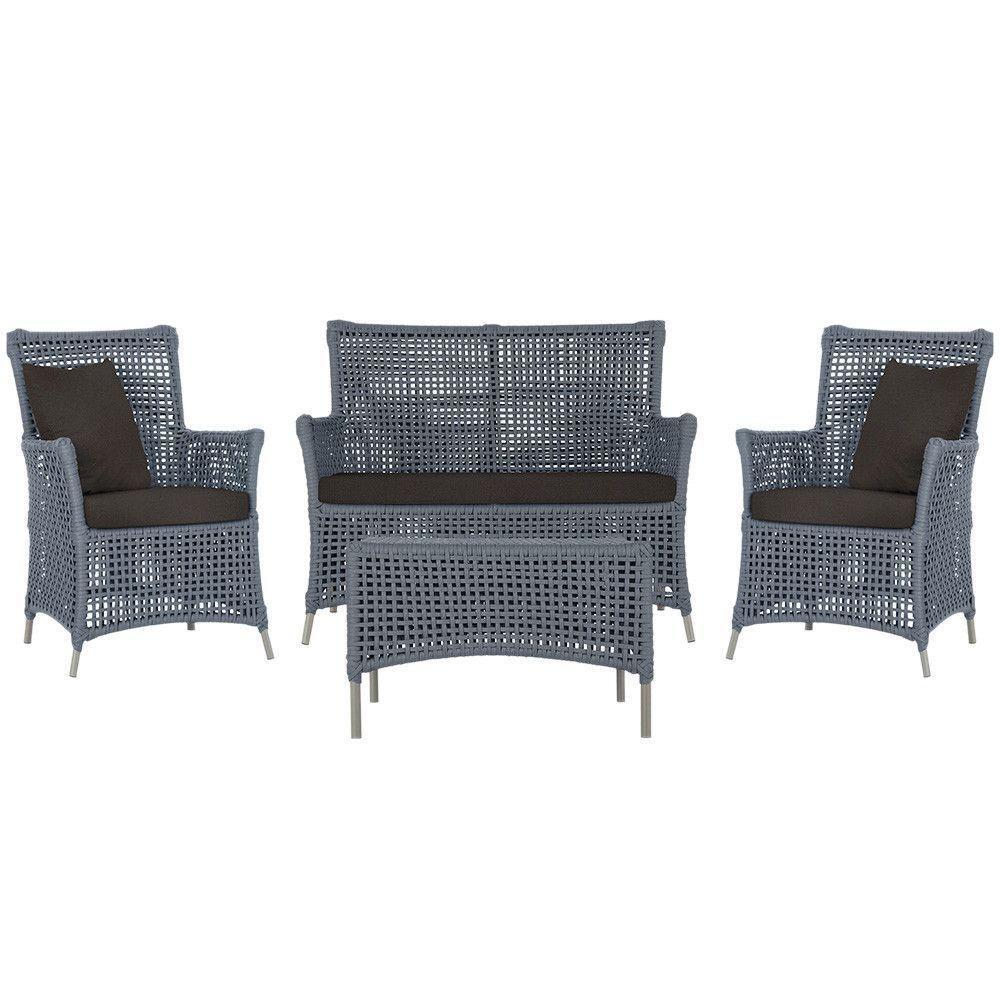 Jogo Sofá E 2 Poltronas E Mesa Igapó Fendi E9 Trama Original Prata - 1