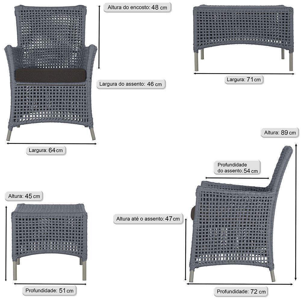 Jogo Sofá E 2 Poltronas E Mesa Igapó Fendi E9 Trama Original Prata - 3