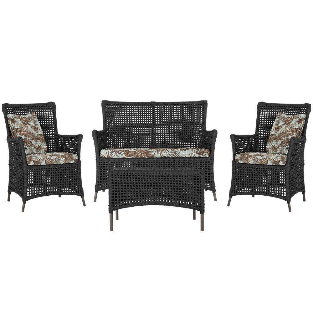 Jogo Sofá 2 Poltronas E Mesa Igapó Marrom E6 Trama Original Preto - 1